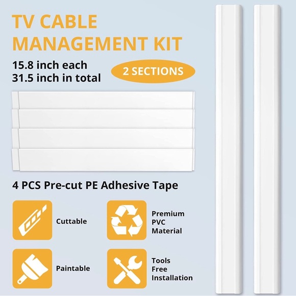 ZhiYo Cord Cover for Wall, 31.5 inch Cable Concealer Holder for Wall Mounted TV - Picture 3 of 6